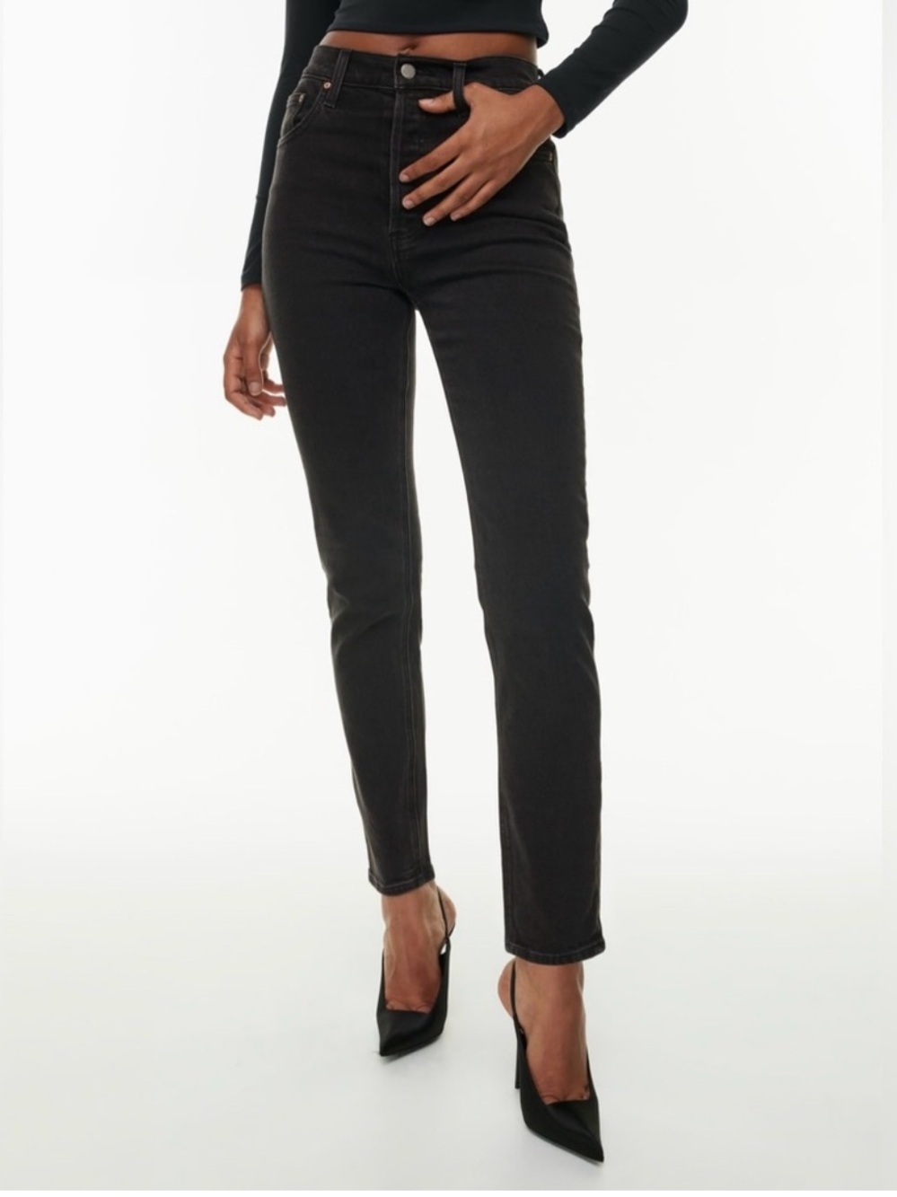 Denim Forum The Yoko High Rise Slim Black Denim Button Fly Jeans Size 27